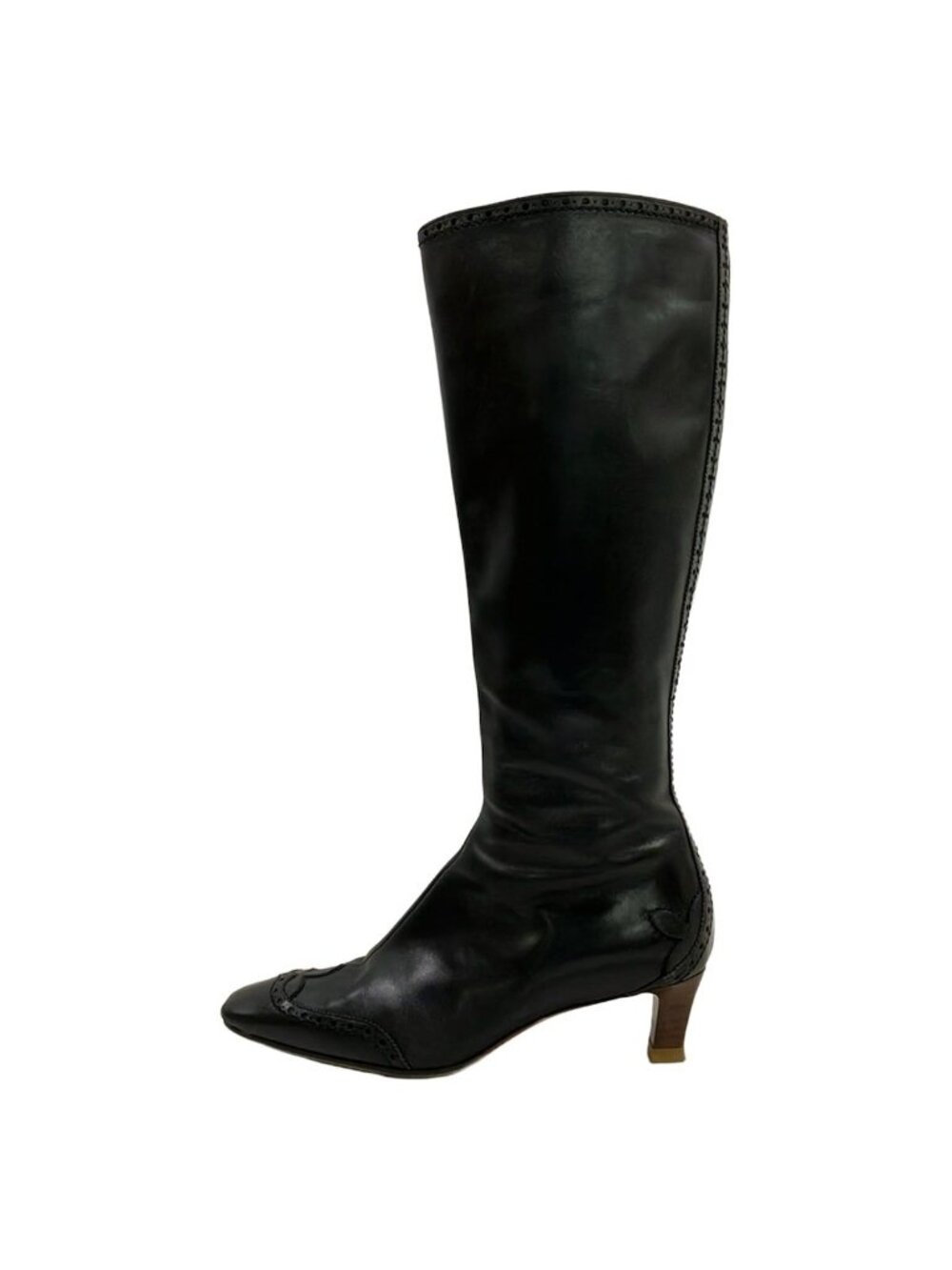 Louis Vuitton Long Boots Black Wingtip Leather